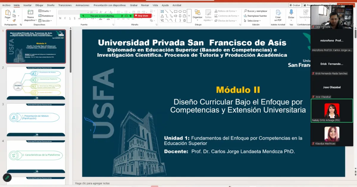 USFA inicia el Módulo 2 del Diplomado en Educación Superior e Investigación Científica con enfoque en diseño curricular por competencias