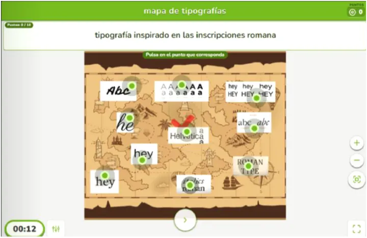 6 Creación de un juego interactivo para aprender sobre tipografías https://es.educaplay.com/recursos-educativos/25217633-mapa_de_tipografias.html